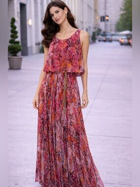 Calvin Klein Pink Orange Patterned Maxi Dress